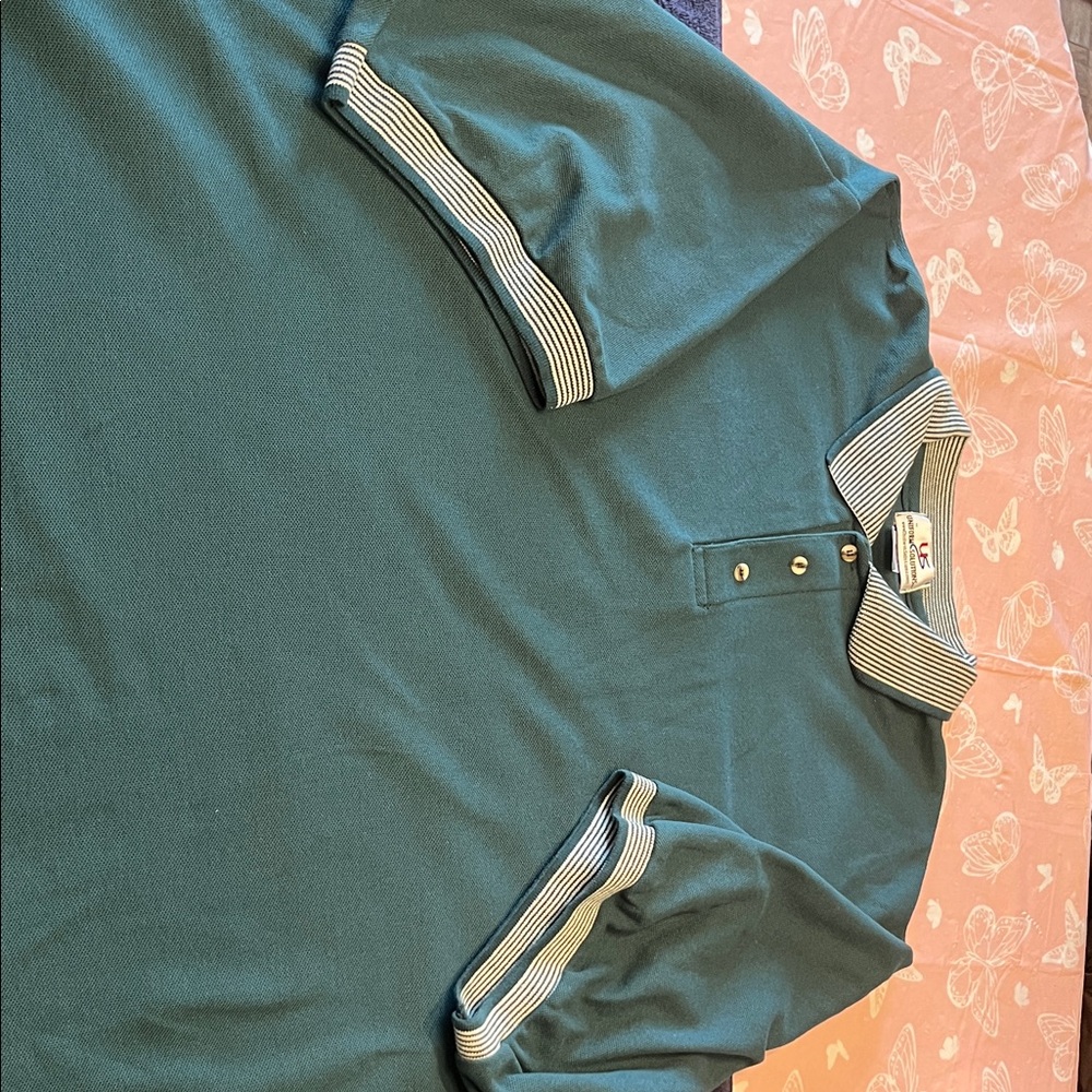 Striped Collar Short-Sleeve Polo in Teal